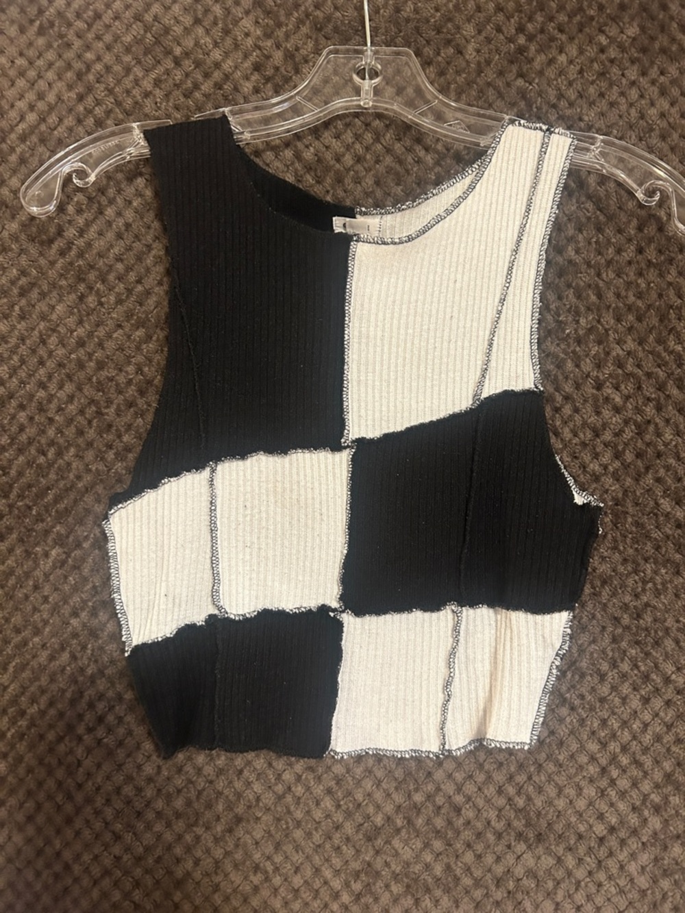 Garage Black and White Checker Ribbed Crop Top